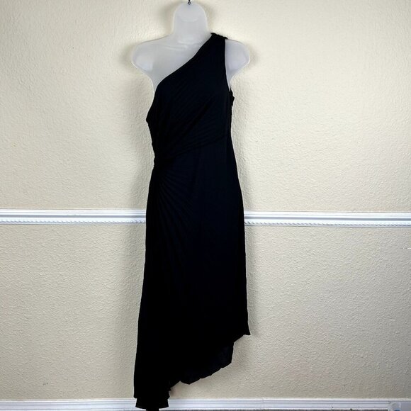 Nicole Miller Dresses & Skirts - Nicole Miller One Shoulder Pleated Solid Black Dress Asymmetrical Whimisical 8